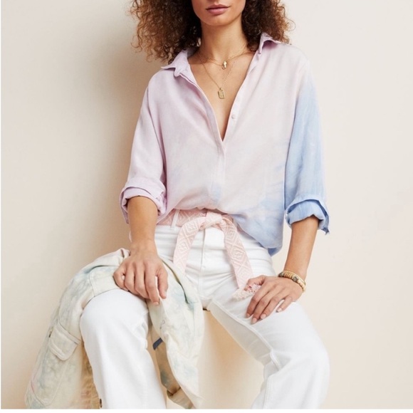 Cloth & Stone light pink and blue tie-dye button down.size PXXS - Picture 2 of 5